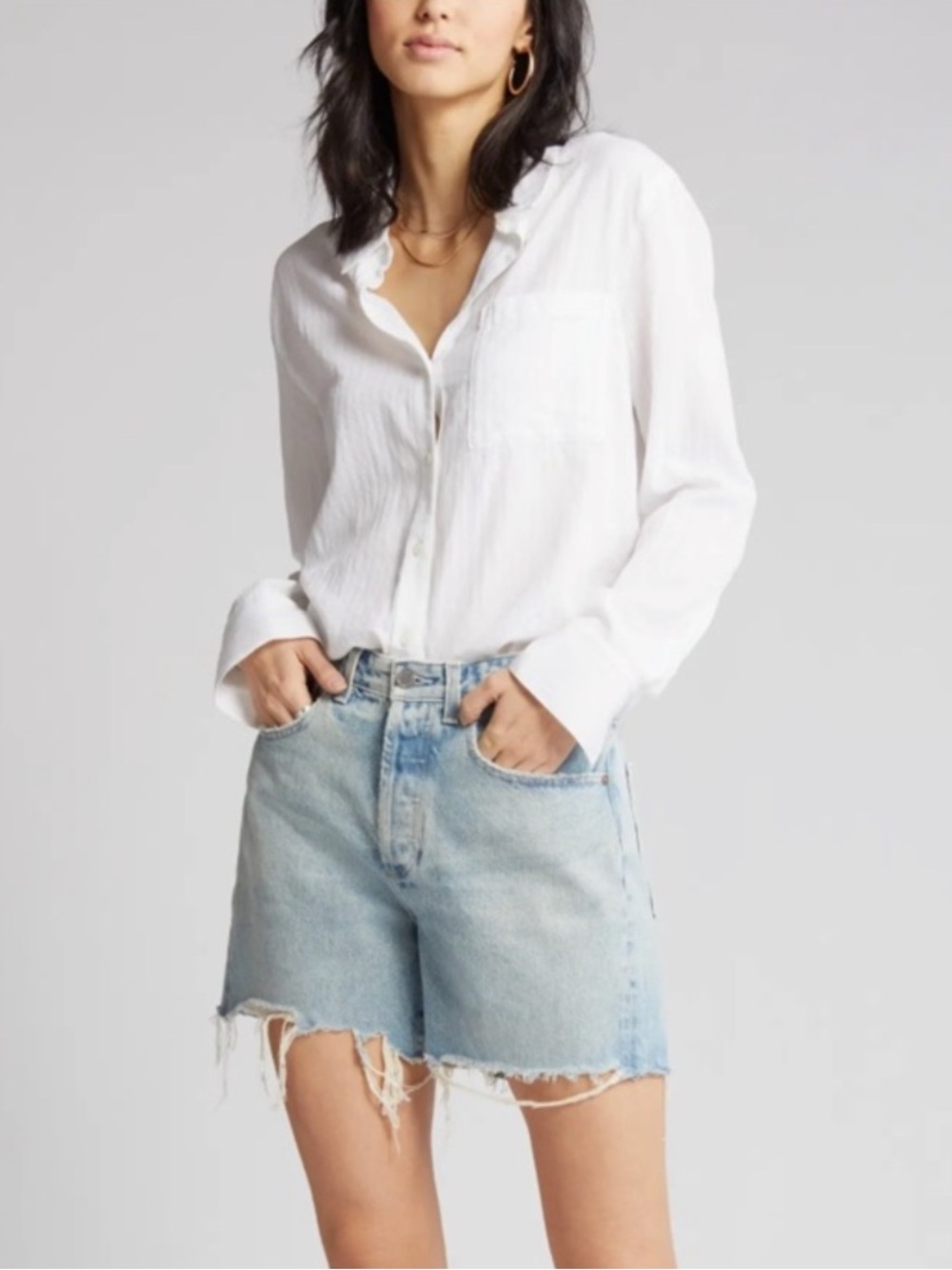 Ag Adriano Goldschmied Clove High Rise Wide Leg Denim Cutoff Shorts. Cotton. 29